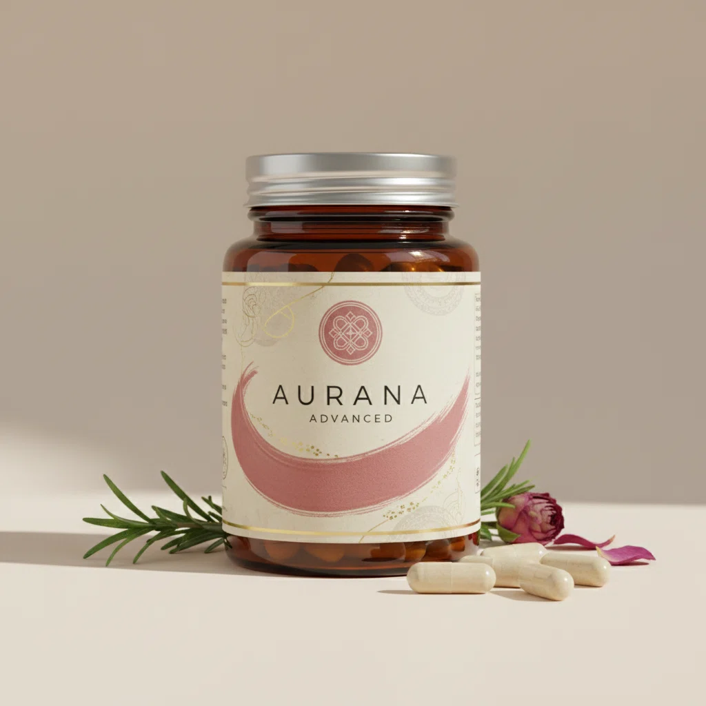 Aurana Advanced 90 kapselin ravintolisäpullo - etiketti keltaisensävyisellä lasipullolla
